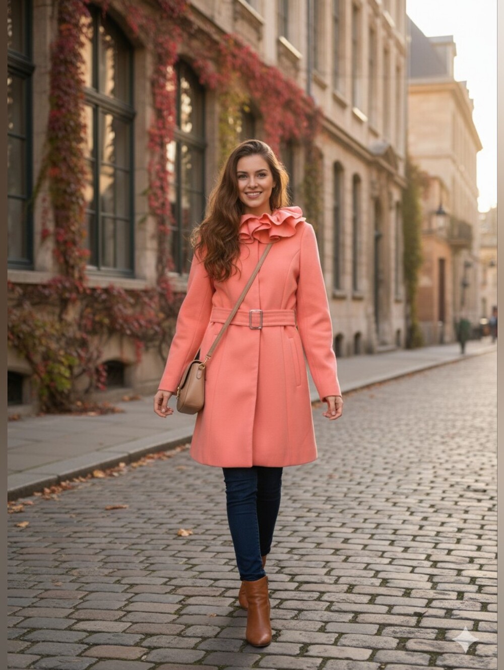ASOS Beautiful Coral Coat With Ruffled Collar US 2